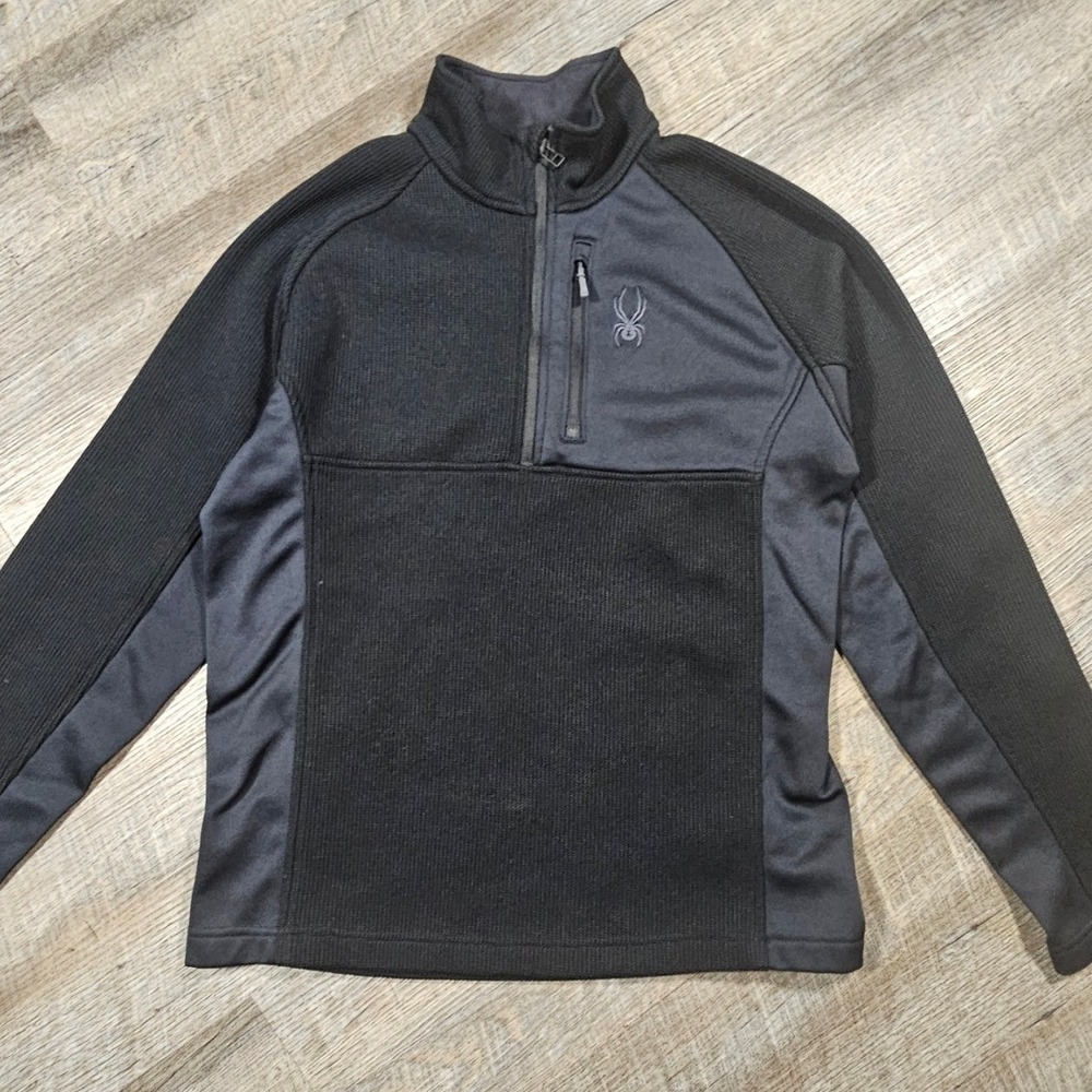 Spyder Pullover Mens XL Black Quarter Zip Fleece Jacket Sweater Athletic Warm